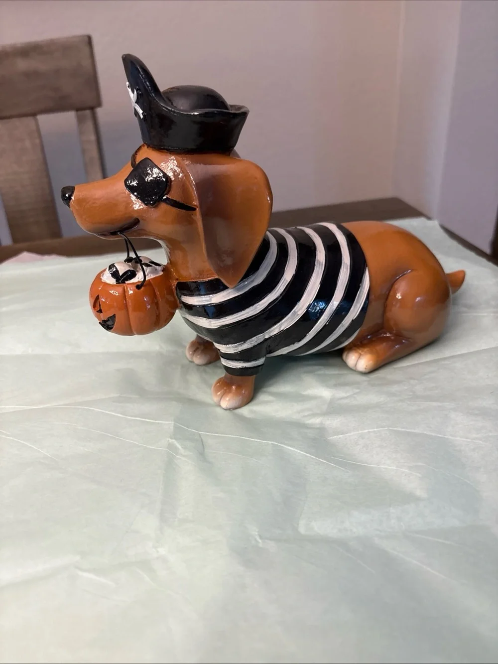 Halloween Pirate Dachshund Figurine - Orange and Black